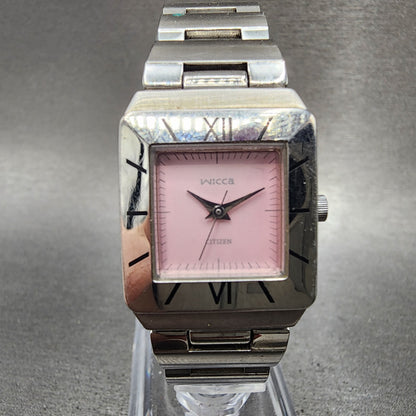 Citizen Wicca Tank Watch Women 21mm Pink Dial Silver Tone 1032L19478 NewBattery0
