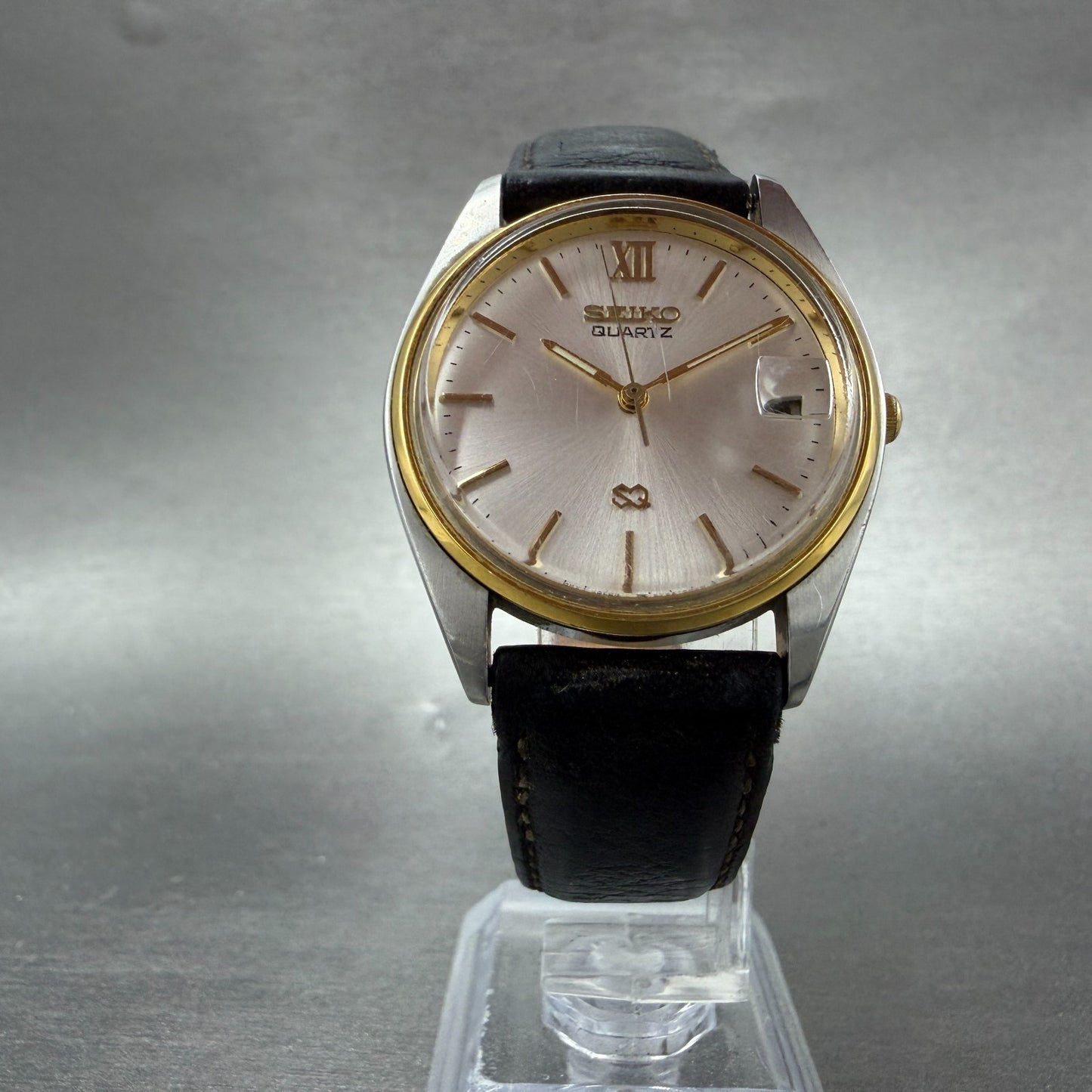 Seiko SQ Watch Men 33mm Silver Dial Two Tone Date 5y22-6009 New Battery Vintage5