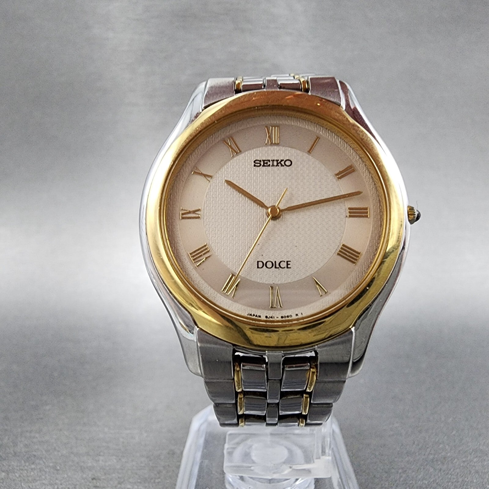 Seiko Dolce Watch Men 33mm White Dial Twotone Round 8j416030 New Battery5