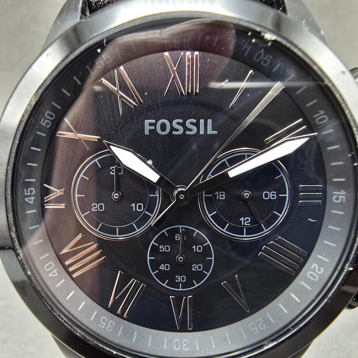 Fossil Chronograph Watch Men 43mm Black Dial Black Tone Round BQ1734 New Battery1