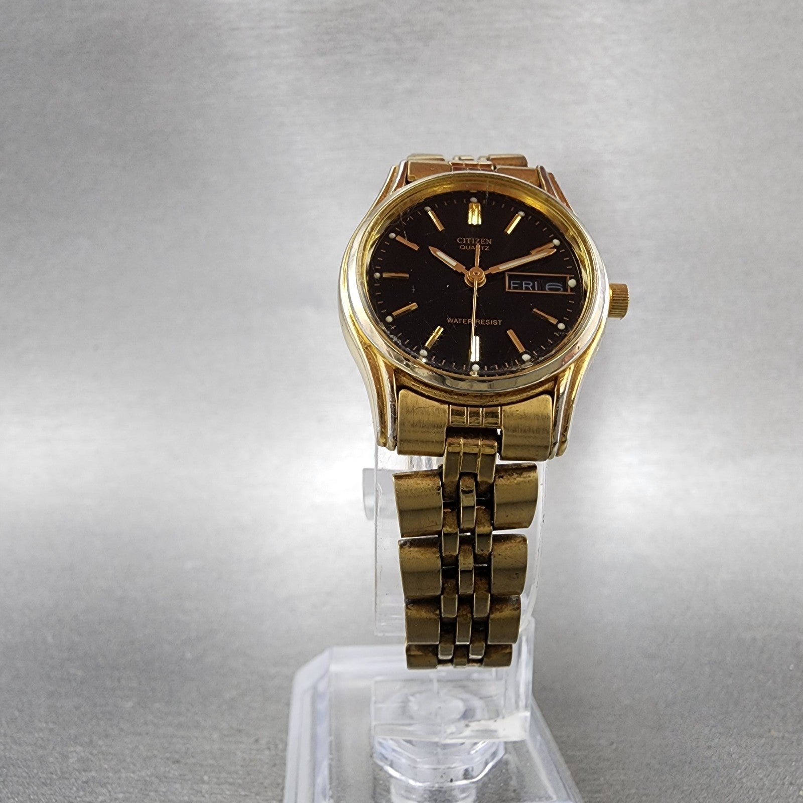 Citizen CQ Watch Women 23mm Black Dial Gold Tone Daydate 6000S38231 NewBattery5