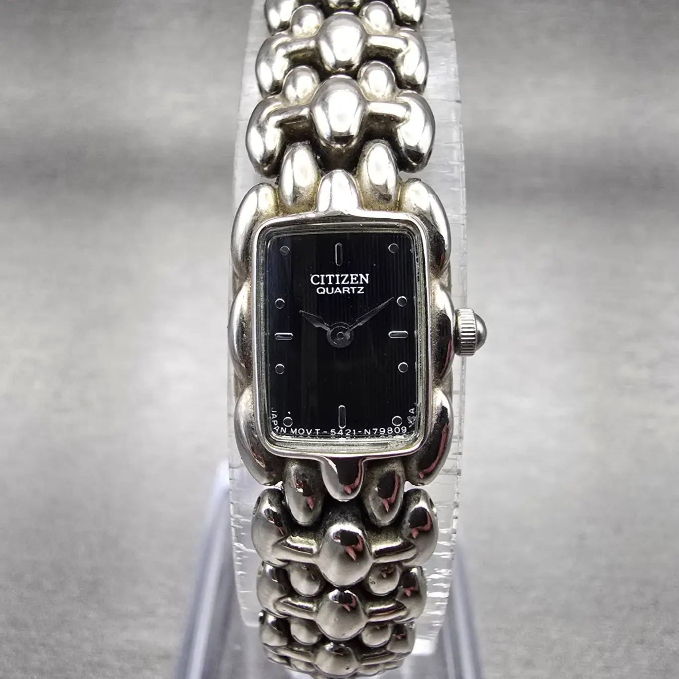 Citizen Watch Women 13mm Black Dial Silver Tone Rectangle 5421-S89381 New Batt0