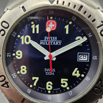 Wenger Swiss Military Dive Watch Men 39mm Blue Dial Steel Date 095.0489 New Batt1