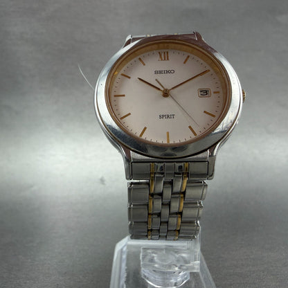 Seiko Spirit Watch Men 34mm White Dial Two Tone Date 7N22-6A80 New Battery5