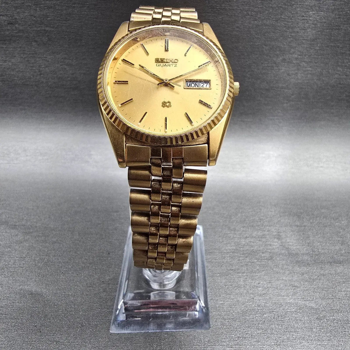 Seiko President Watch Men 35mm Gold Dial Gold Daydate 5Y23-8A61 New Battery VTG7