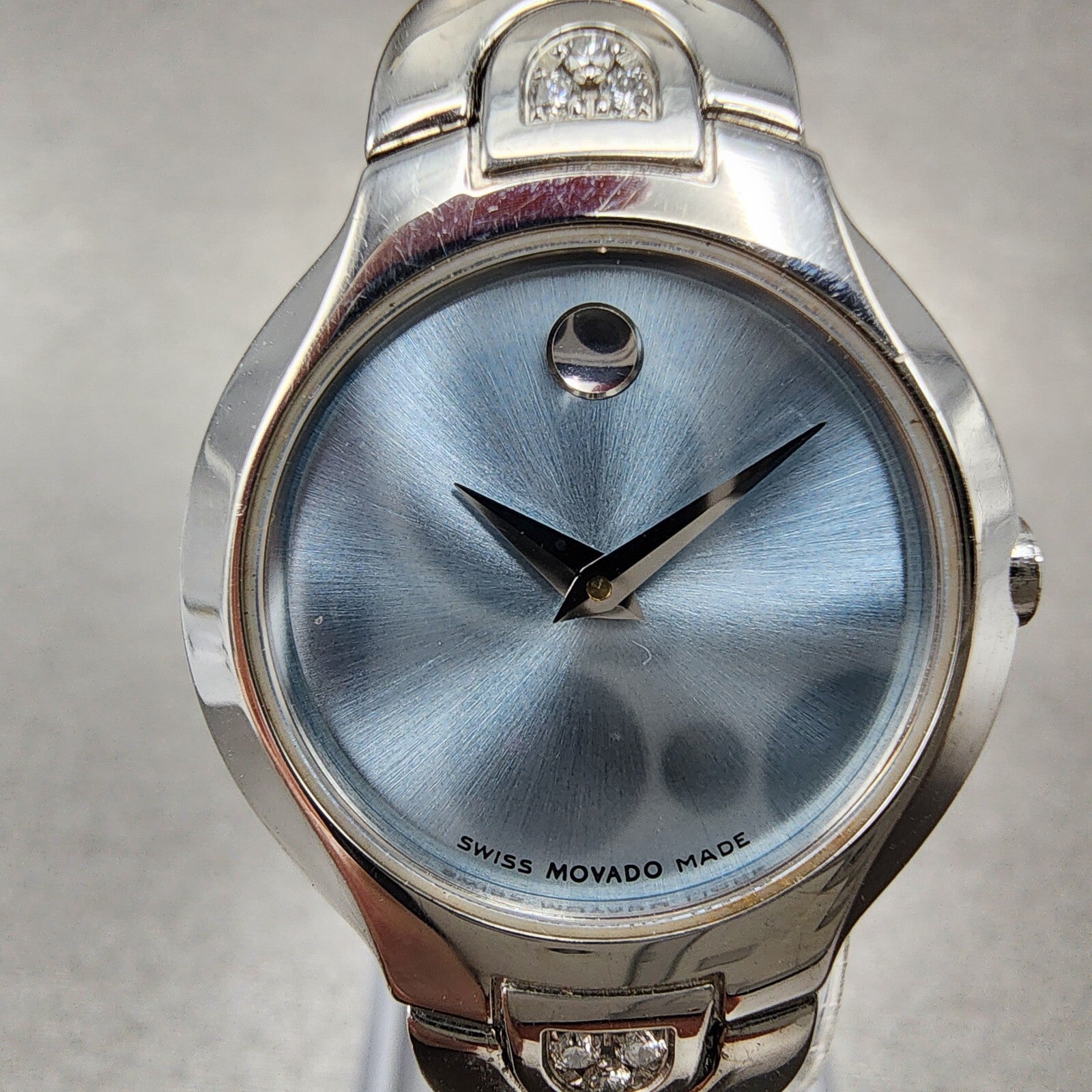 Movado Kara Watch Women 24m Blue Dial Steel Diamond Accent 84A11846 New Batt1