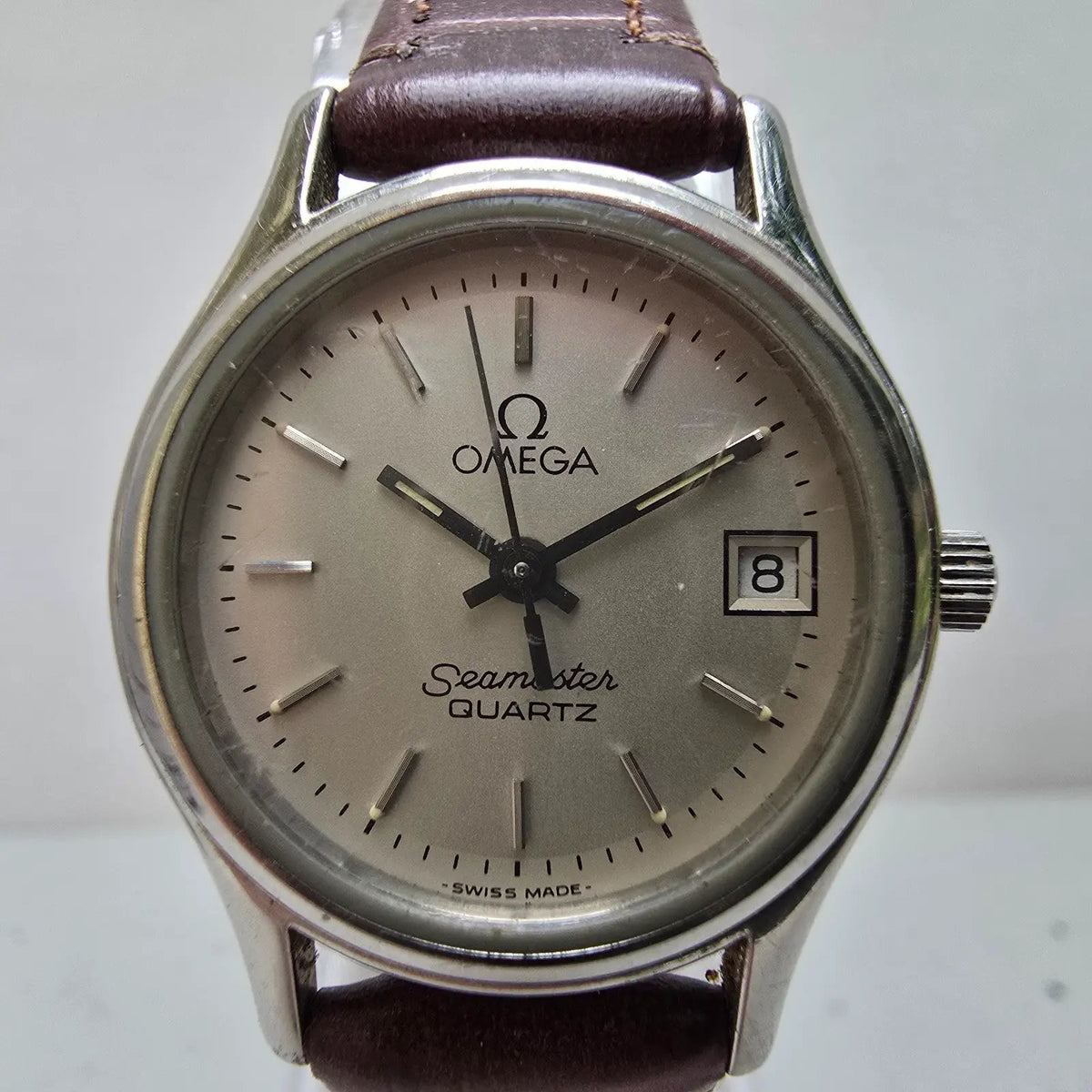 Omega Seamaster Watch Women 23mm Silver Dial Steel Date Round 1380 New Battery1