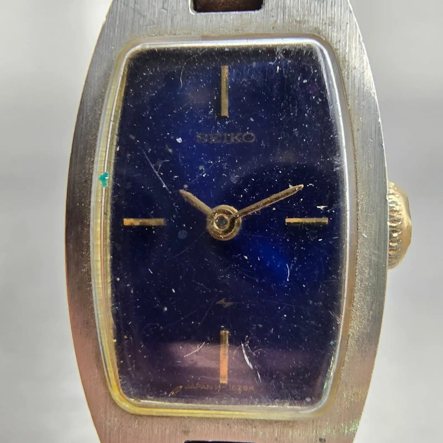 Seiko Watch Women 16mm Blue Dial Two Tone Rectangle Manual Wind 11-7509 Runs VTG1