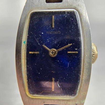 Seiko Watch Women 16mm Blue Dial Two Tone Rectangle Manual Wind 11-7509 Runs VTG1