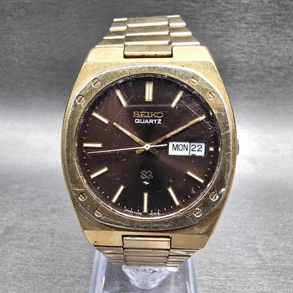 Seiko SQ Watch Men 36mm Brown Dial Gold Tone Daydate 4336-8129 New Battery0