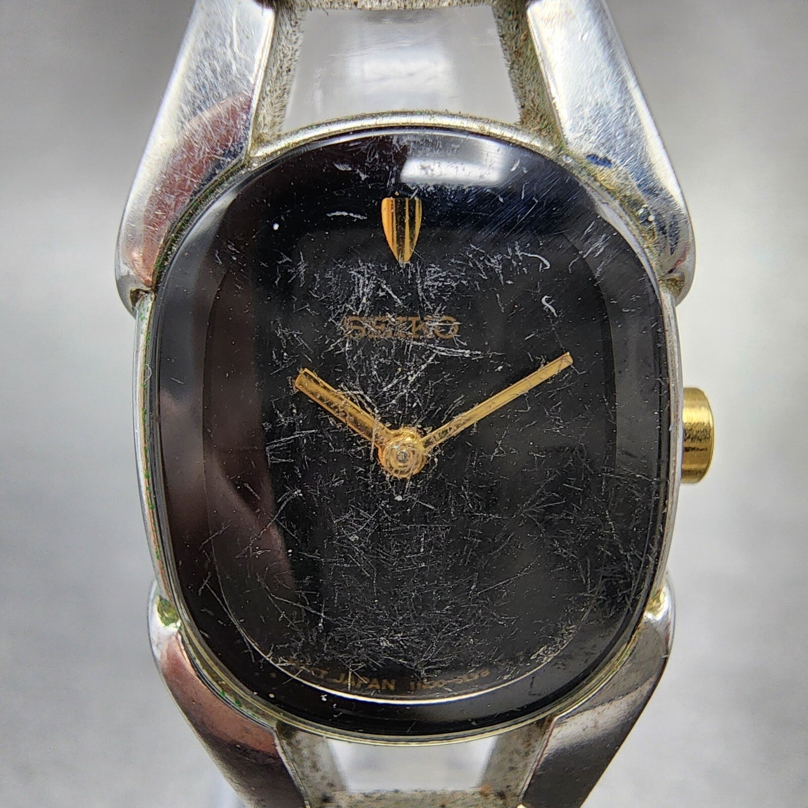 Seiko Watch Women 18mm Black Dial Two Tone Rectangle 1N000HG0 New Battery1