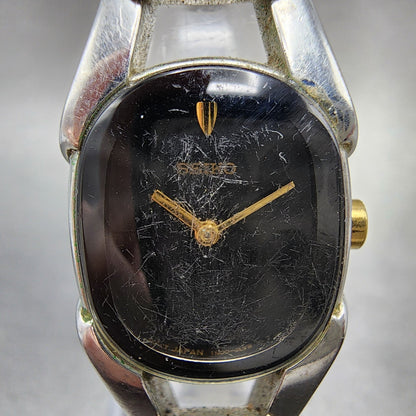 Seiko Watch Women 18mm Black Dial Two Tone Rectangle 1N000HG0 New Battery1