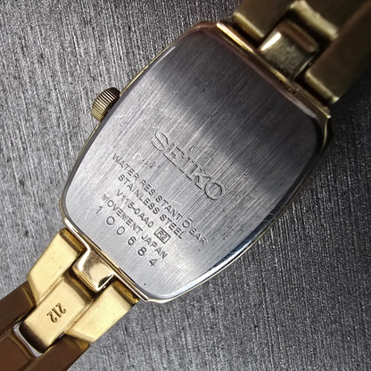 Seiko Solar Watch Women 18mm MOP Dial Gold Tone Rectangle V115-0AA0 Works10