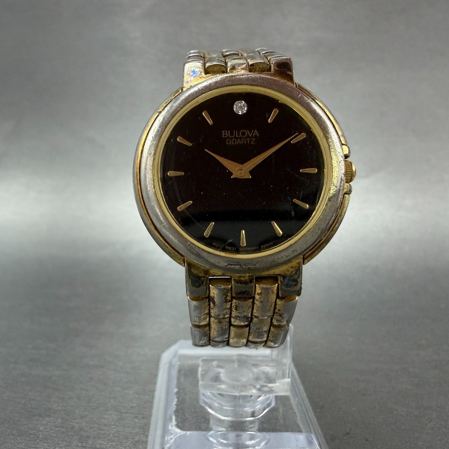 Bulova Watch Women 31mm Black Dial Two Tone Round 92N47 New Battery Vintage5