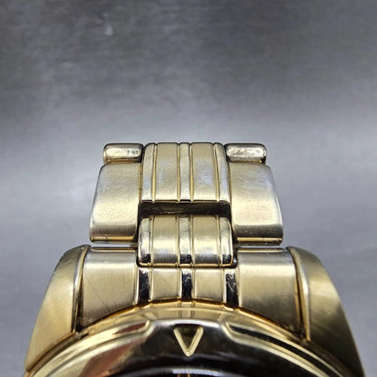 Seiko Solar Watch Men 39mm Black Dial Gold Tone Daydate Round V158-0AD0 Runs HBJ4