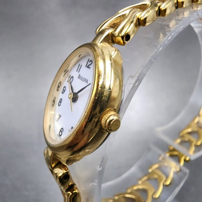 Bulova Watch Women 17mm White Dial Gold Tone Oval 97T70 New Battery2