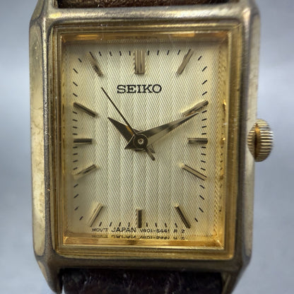 Seiko Tank Watch Women 18mm Champagne Dial Gold Tone Rectangle V401-5670 New Bat1