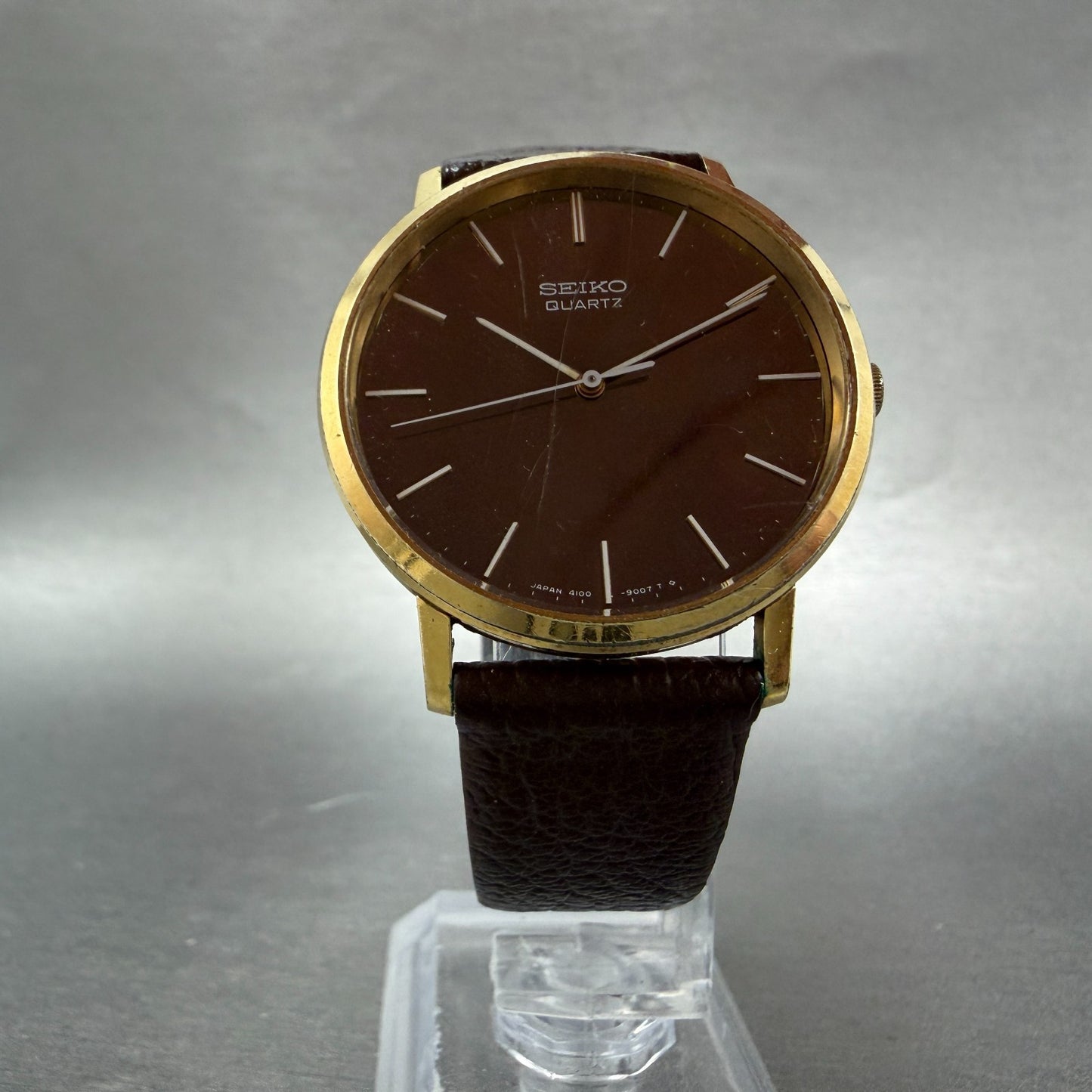 Seiko Watch Men 34mm Gold Mirror Dial Gold Tone Round 4100-9007 New Battery5