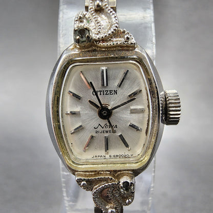 Citizen Nova Watch Women 15mm Silver Dial White Gold Plated Manual Wind Runs1