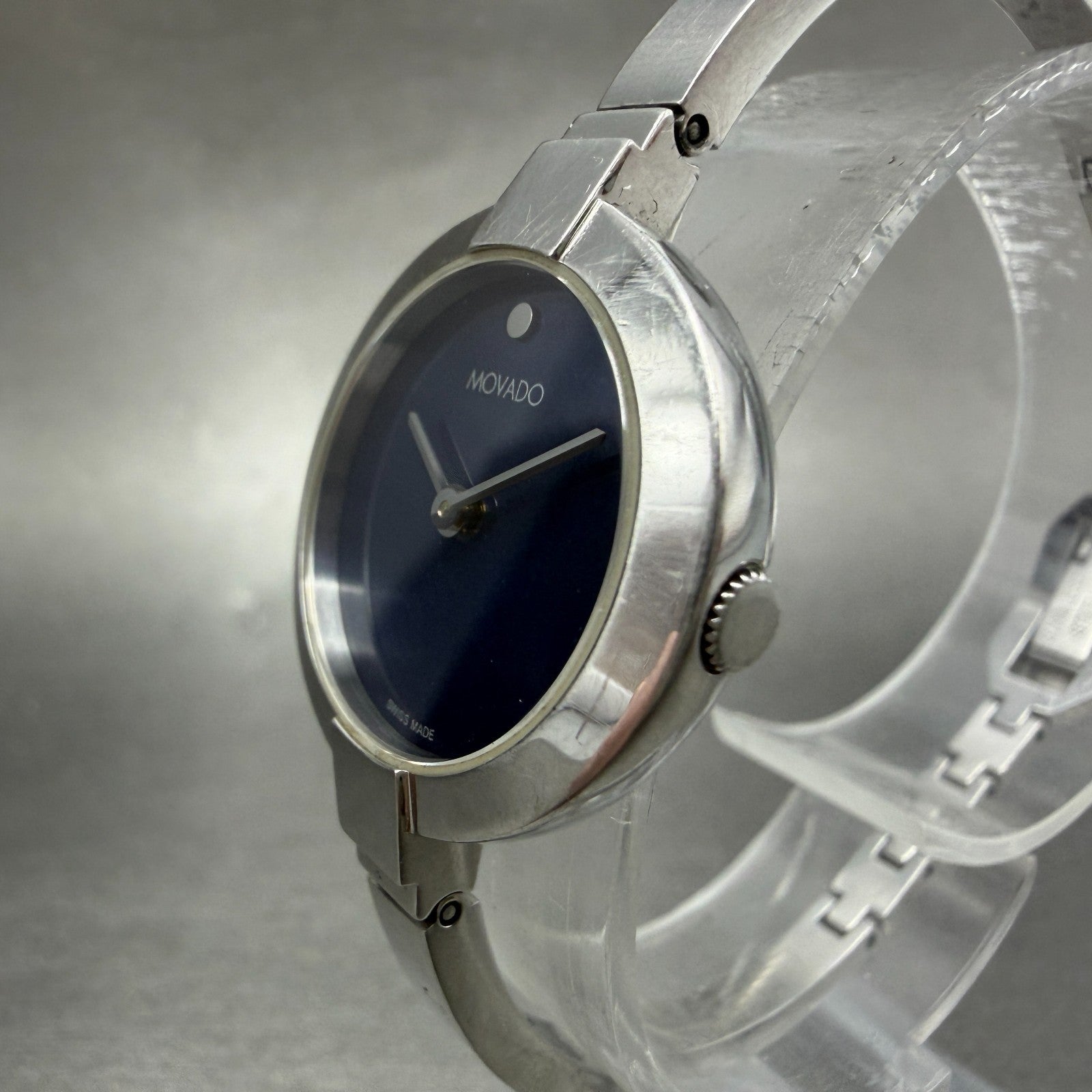 Movado Ela Bangle Watch Women 25mm Blue MOP Dial Steel Round 0607727 New Batt2