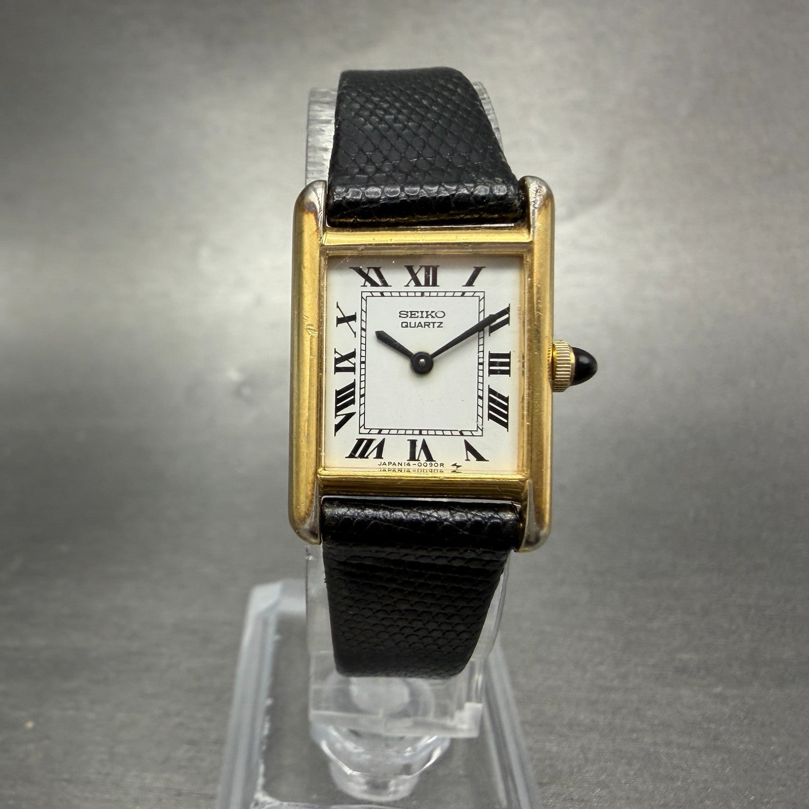 Seiko Tank Watch Women 18mm White Dial Gold Tone 1400-5039 New Battery VTG TH880