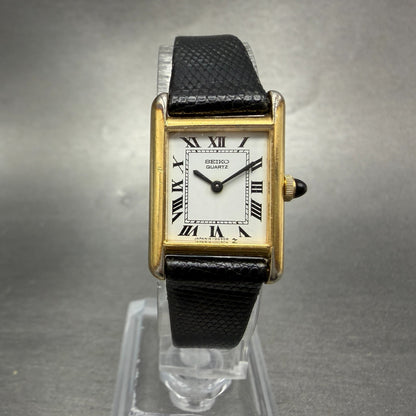 Seiko Tank Watch Women 18mm White Dial Gold Tone 1400-5039 New Battery VTG TH880