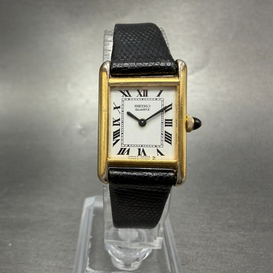 Seiko Tank Watch Women 18mm White Dial Gold Tone 1400-5039 New Battery VTG TH880