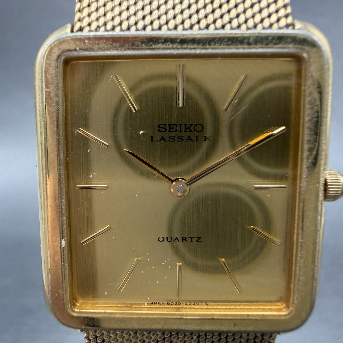 Seiko Tank Watch Men 26mm Champagne Dial Gold Tone Vintage 6020-5039 New Batt 871