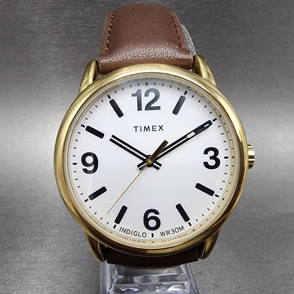 Timex Easy Reader Watch Men 38mm White Dial Gold Tone Round New Battery0