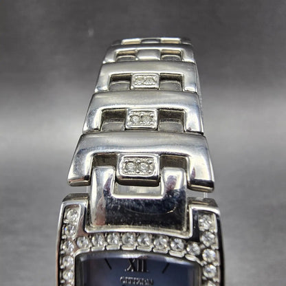 Citizen Eco-Drive Tank Watch Women 17mm MOP Dial Silver Crystal Bezel Runs JP4