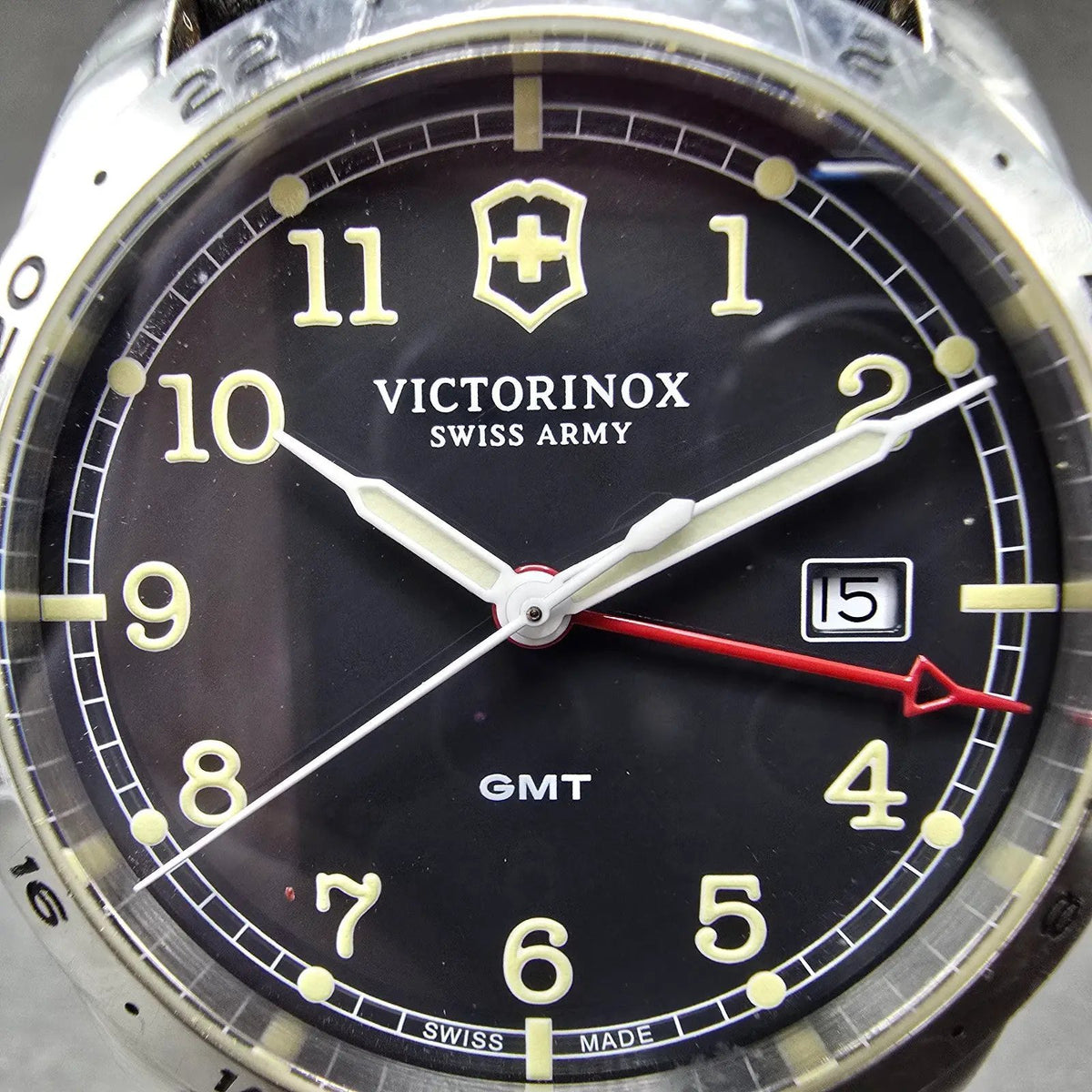 Victorinox Swiss Army Infantry GMT Watch Men 39mm Black Dial Steel Date New Batt1