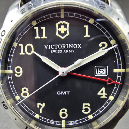 Victorinox Swiss Army Infantry GMT Watch Men 39mm Black Dial Steel Date New Batt1