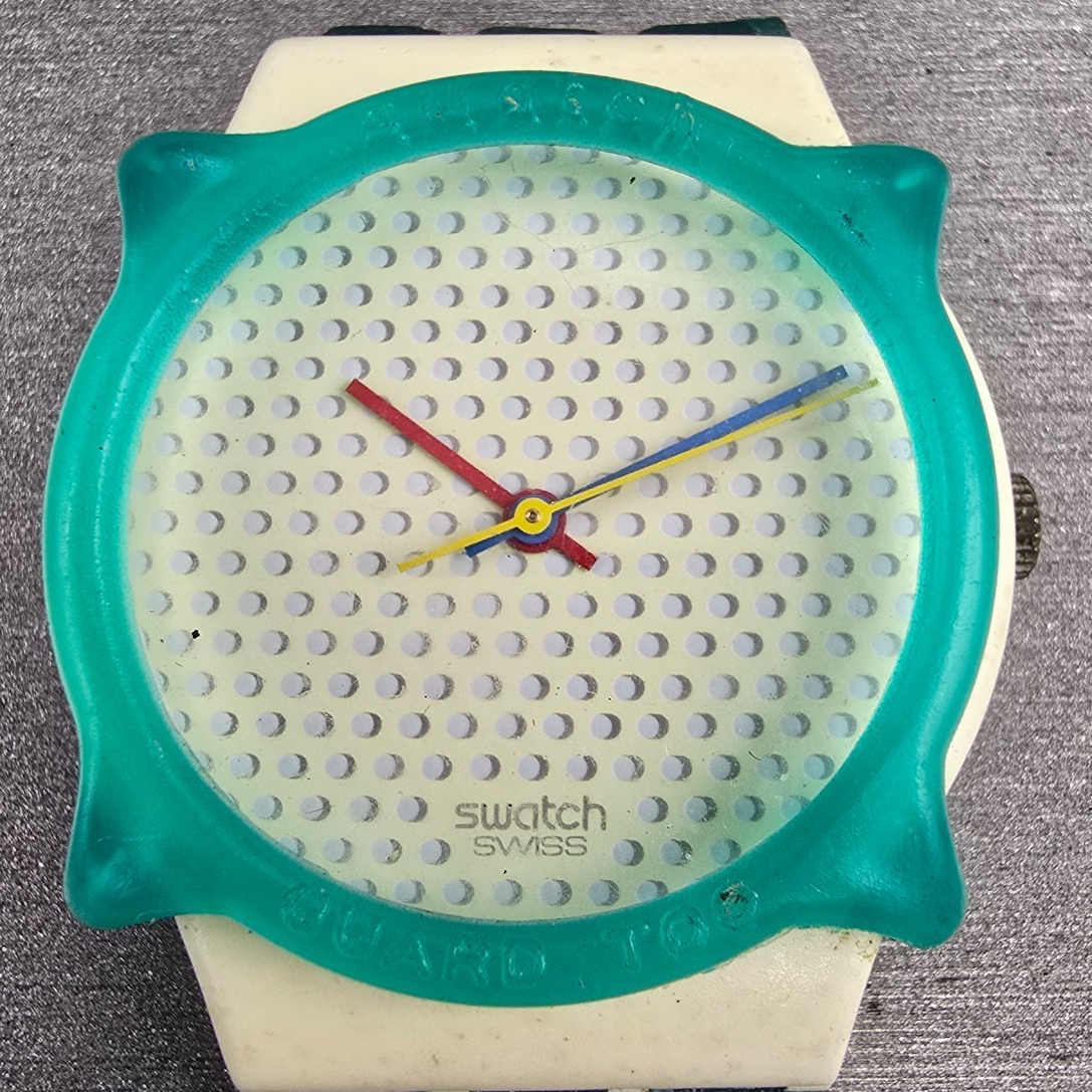 Swatch Ping Pong Blue Watch Men 34mm White Dial White Case GW106 New Battery1