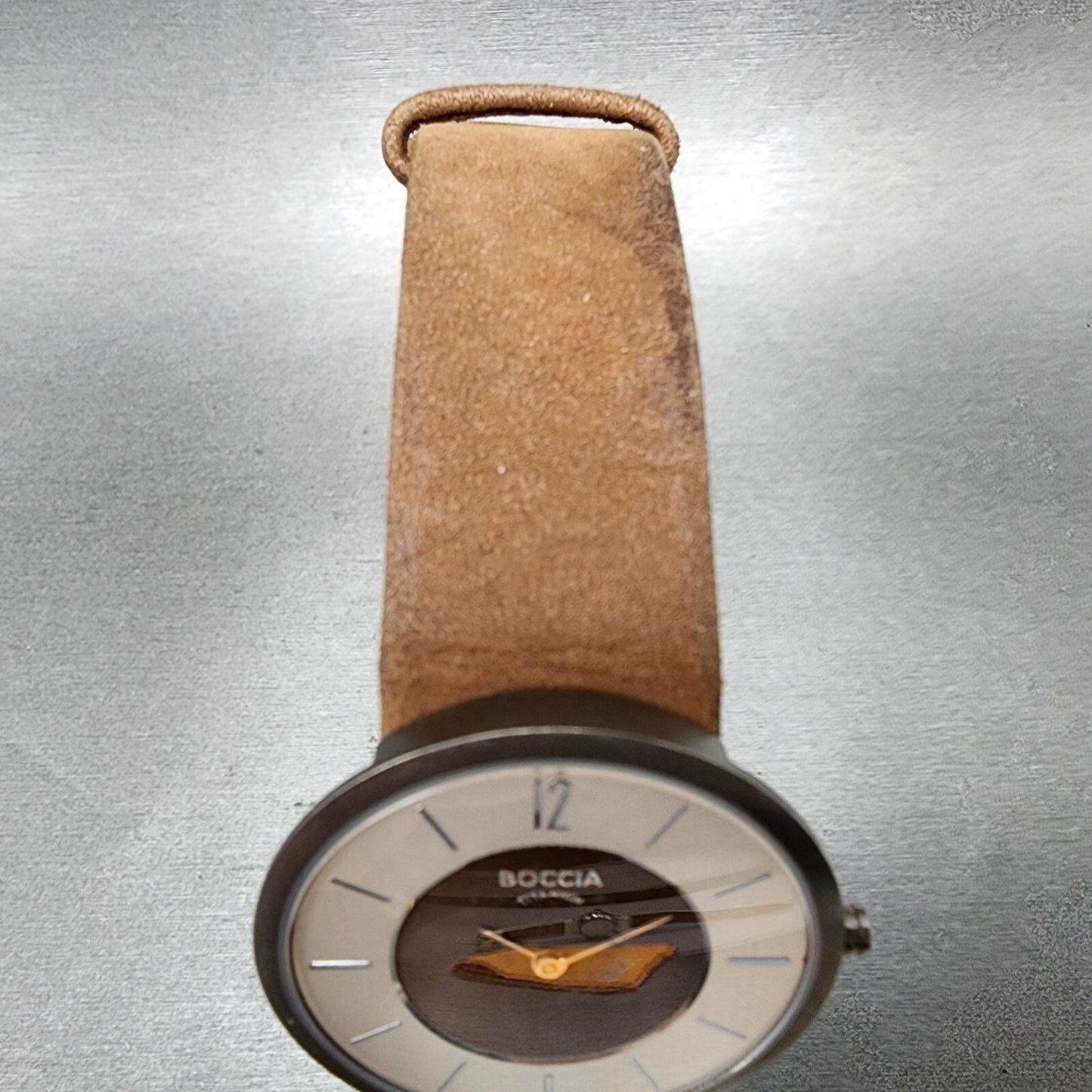 Boccia Watch Women 34mm Brown Dial Titanium Case Round Leather Band New Battery4