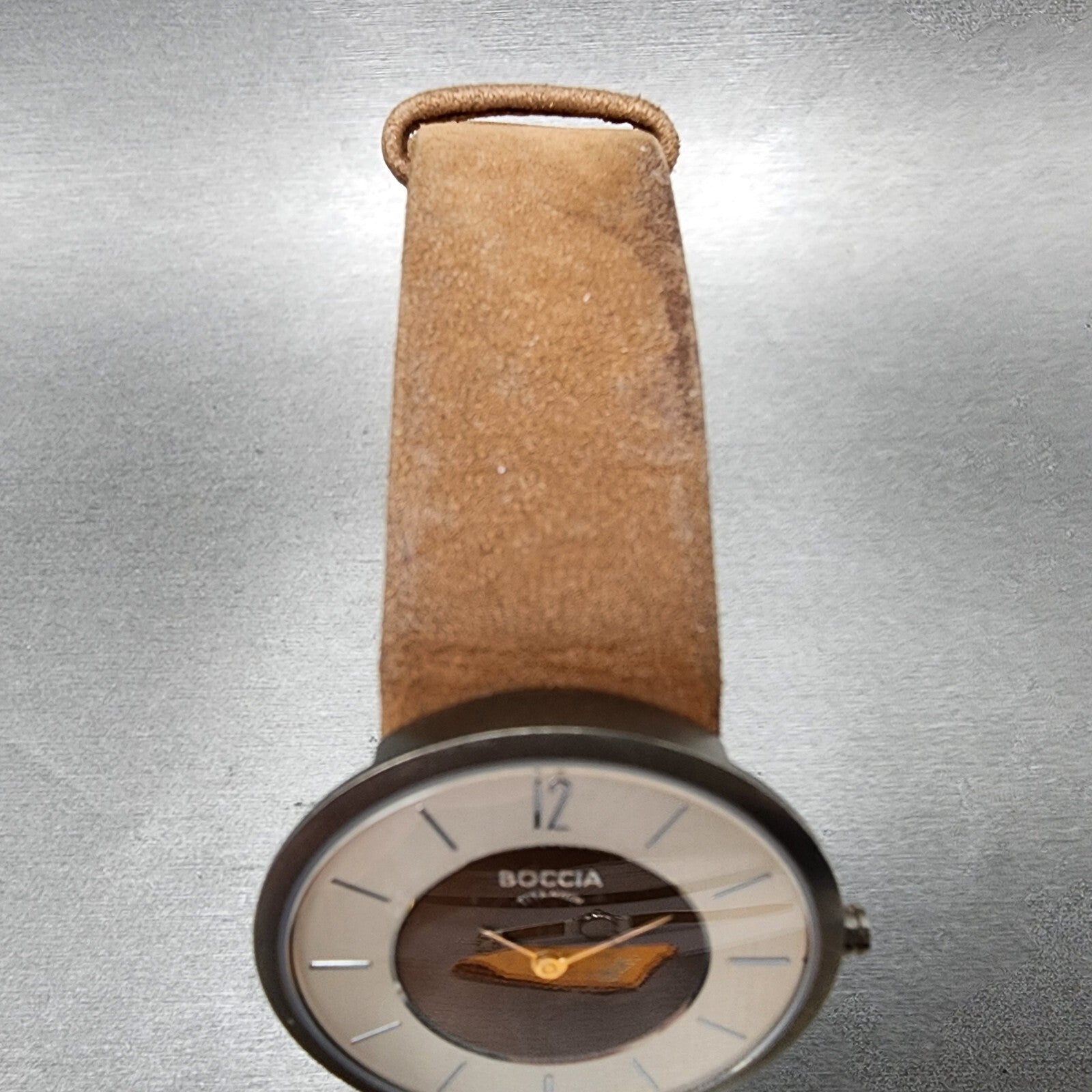 Boccia Watch Women 34mm Brown Dial Titanium Case Round Leather Band New Battery4