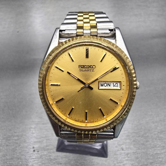 Seiko President Watch Men 35mm Gold Dial Two Tone Daydate 7N43-8111 New Battery0