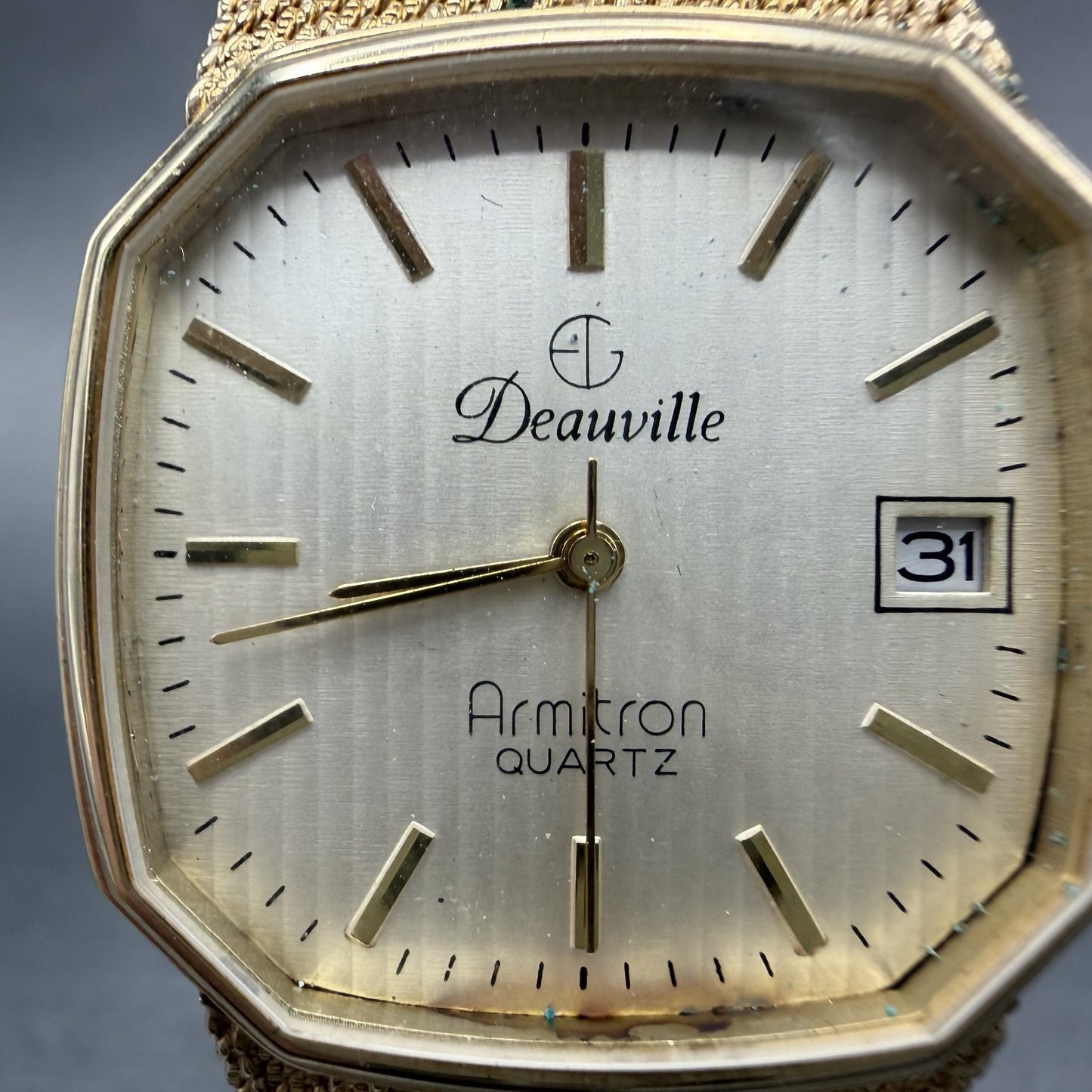 Armitron Deauville Watch Men 31mm Champagne Dial Gold Tone Date PARTS VTG2