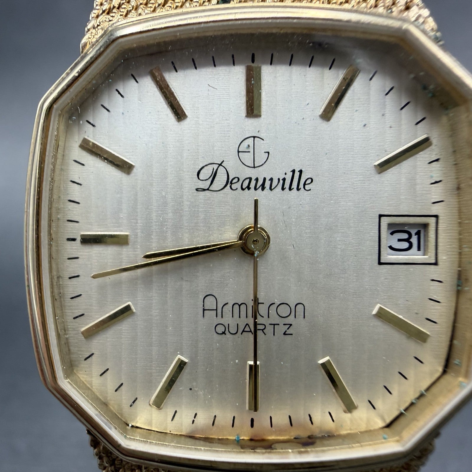 Armitron Deauville Watch Men 31mm Champagne Dial Gold Tone Date PARTS VTG2