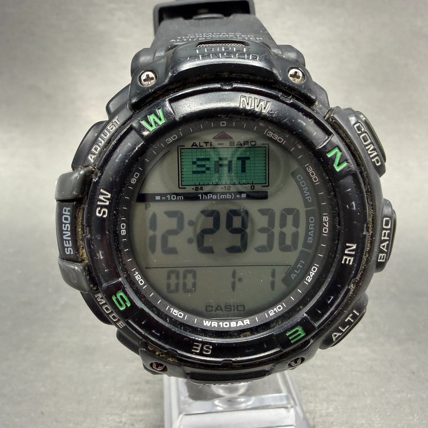 Casio Protrek Watch Men 54mm Black Triple Sensor Daydate Digital  PRG-40SJ Works0