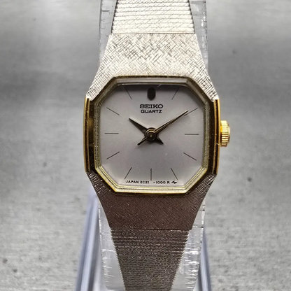 Seiko Watch Women 17mm Silver Dial Silver Tone Octagon 2C21-5409 New Battery VTG0