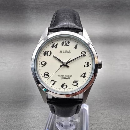 Seiko Alba Watch Men 34mm Luminous Dial Silver Tone Round V601-0EL0 New Battery0