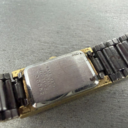 Seiko Tank Watch Women 13mm Black Dial Black & Gold Tone 1E20-551H New Battery 49