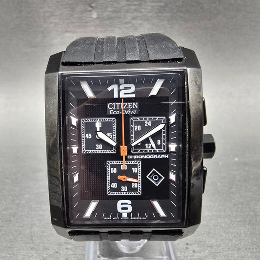 Citizen Eco-Drive Chronograph Watch Men 34mm Black Dial Black Tone Date Runs0