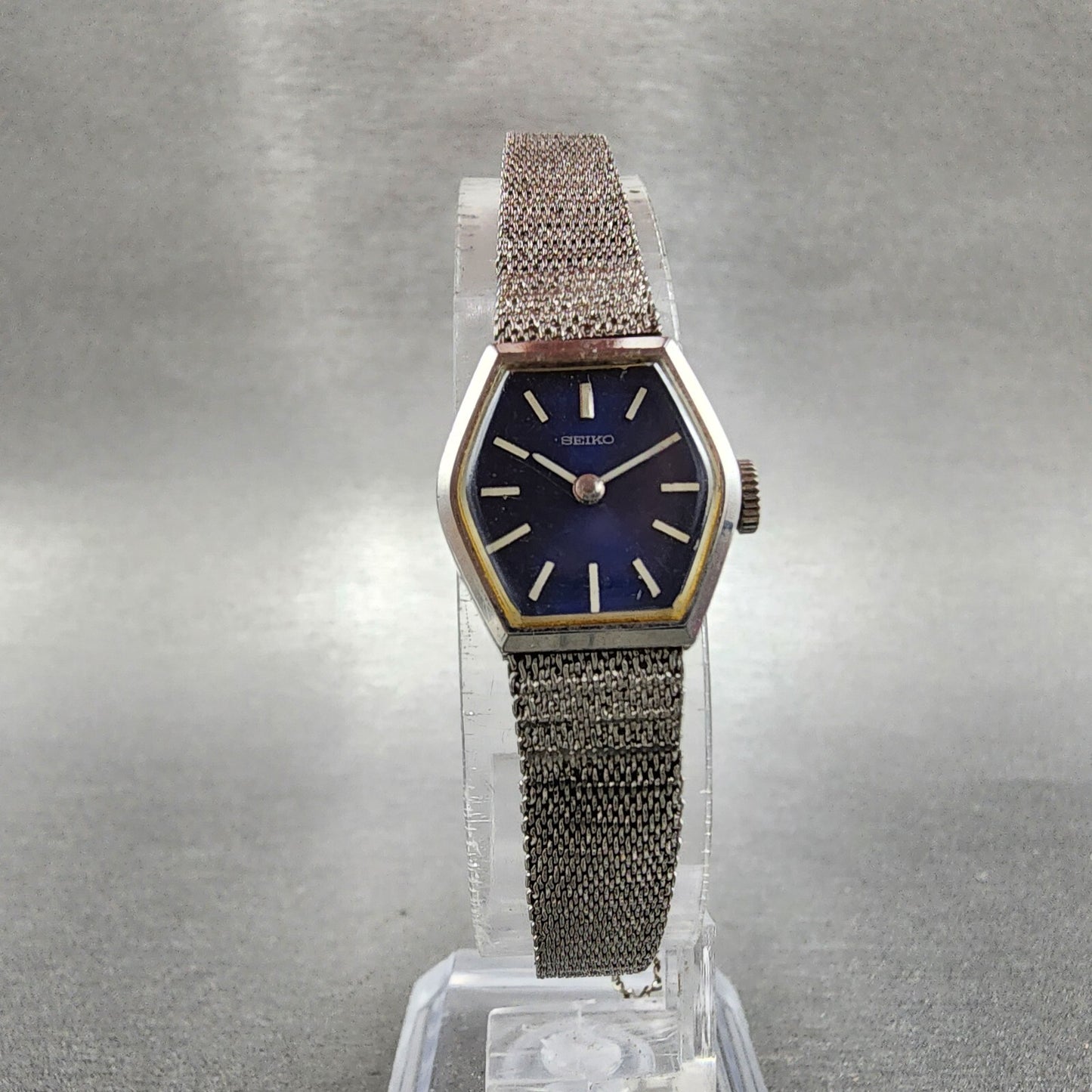 Seiko Watch Women 16mm Blue Dial Silver Tone Manual Hexagon 115199 Runs5