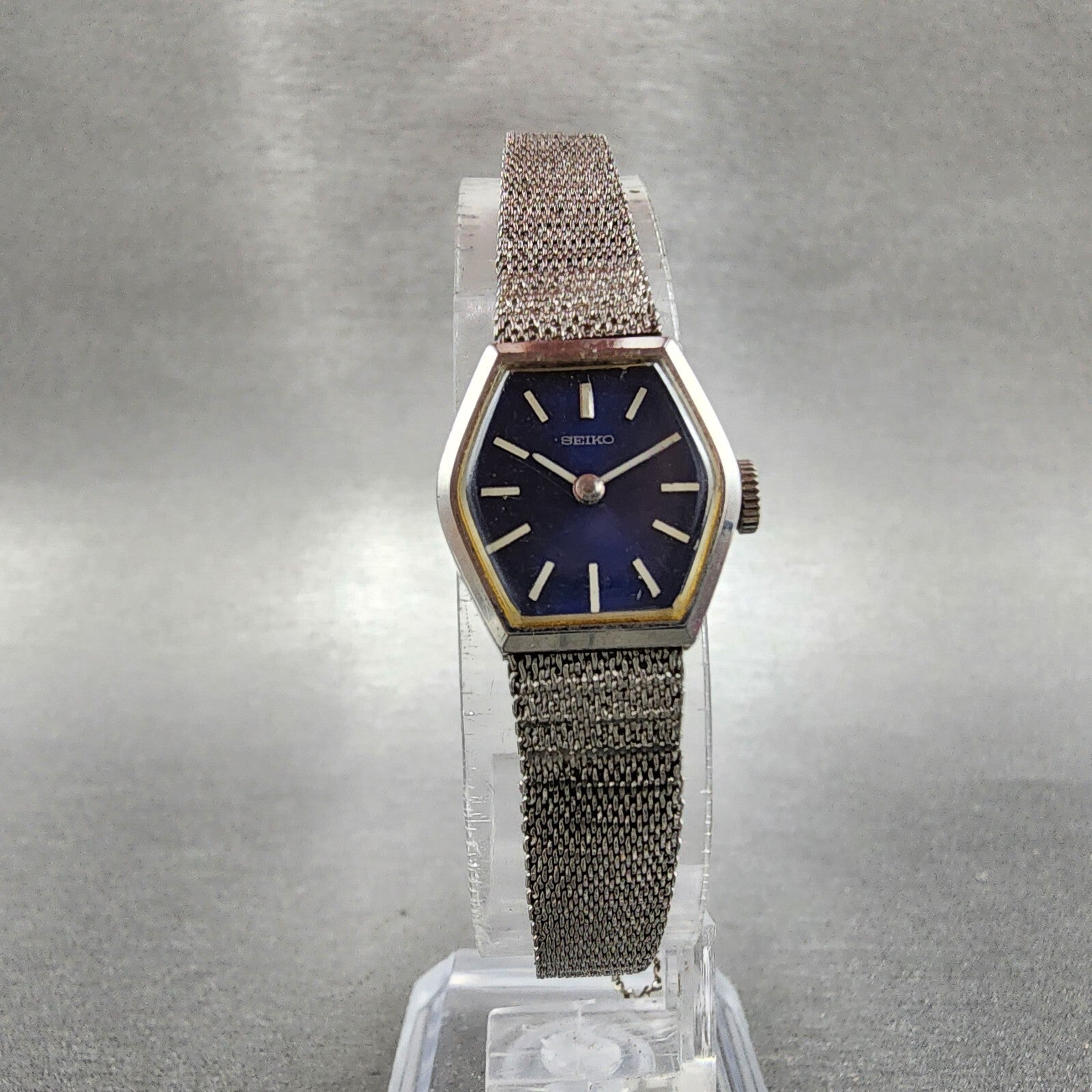 Seiko Watch Women 16mm Blue Dial Silver Tone Manual Hexagon 115199 Runs5