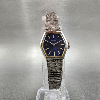 Seiko Watch Women 16mm Blue Dial Silver Tone Manual Hexagon 115199 Runs5