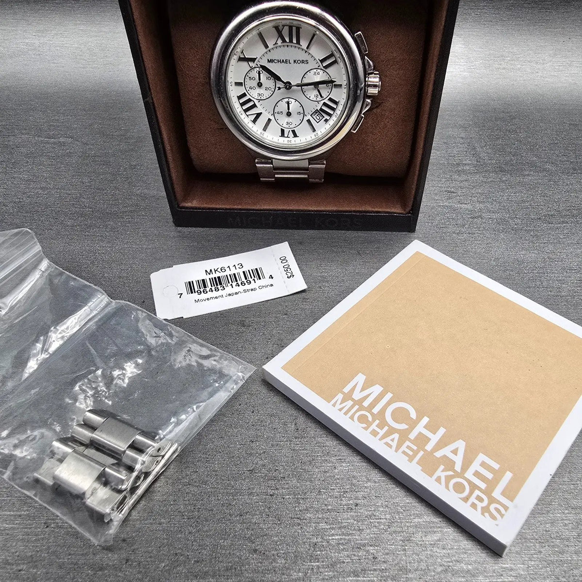 Michael Kors Camille Watch Women 44mm Silver Dial Chrono Date MK5719 New Batt12