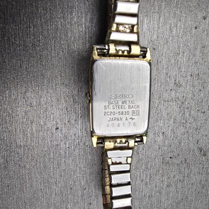 Seiko Tank Watch Women 17mm Silver Dial Gold Tone Rectangle 2C20-5830 New Batter10