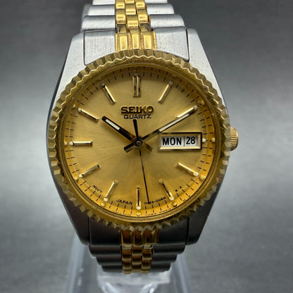 Seiko Watch Women 24mm Gold Dial Two Tone Daydate Round 7n83-0041 New Battery 780