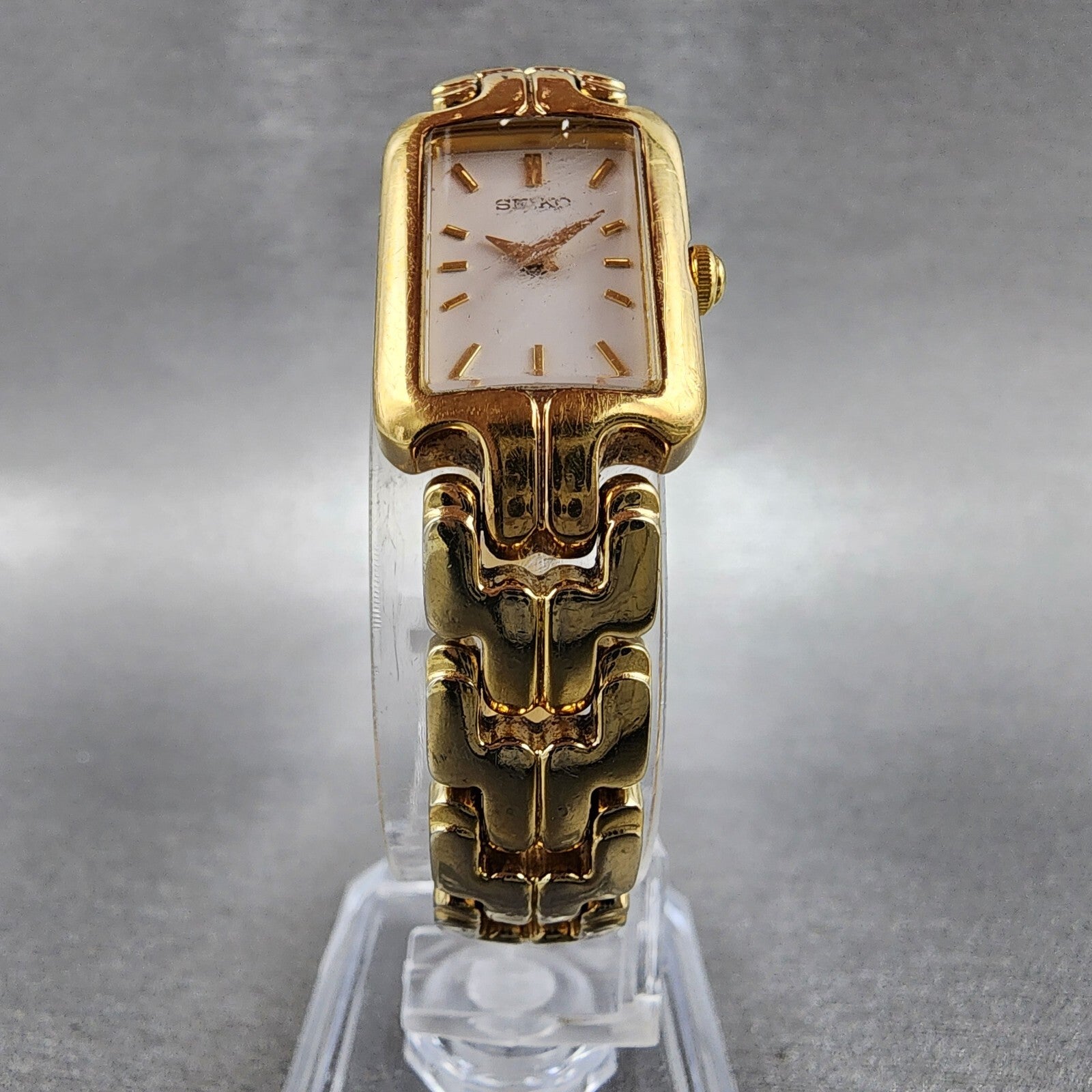 Seiko Tank Watch Women 16mm White Dial Gold Tone Rectangle 1N006T10 New Battery5